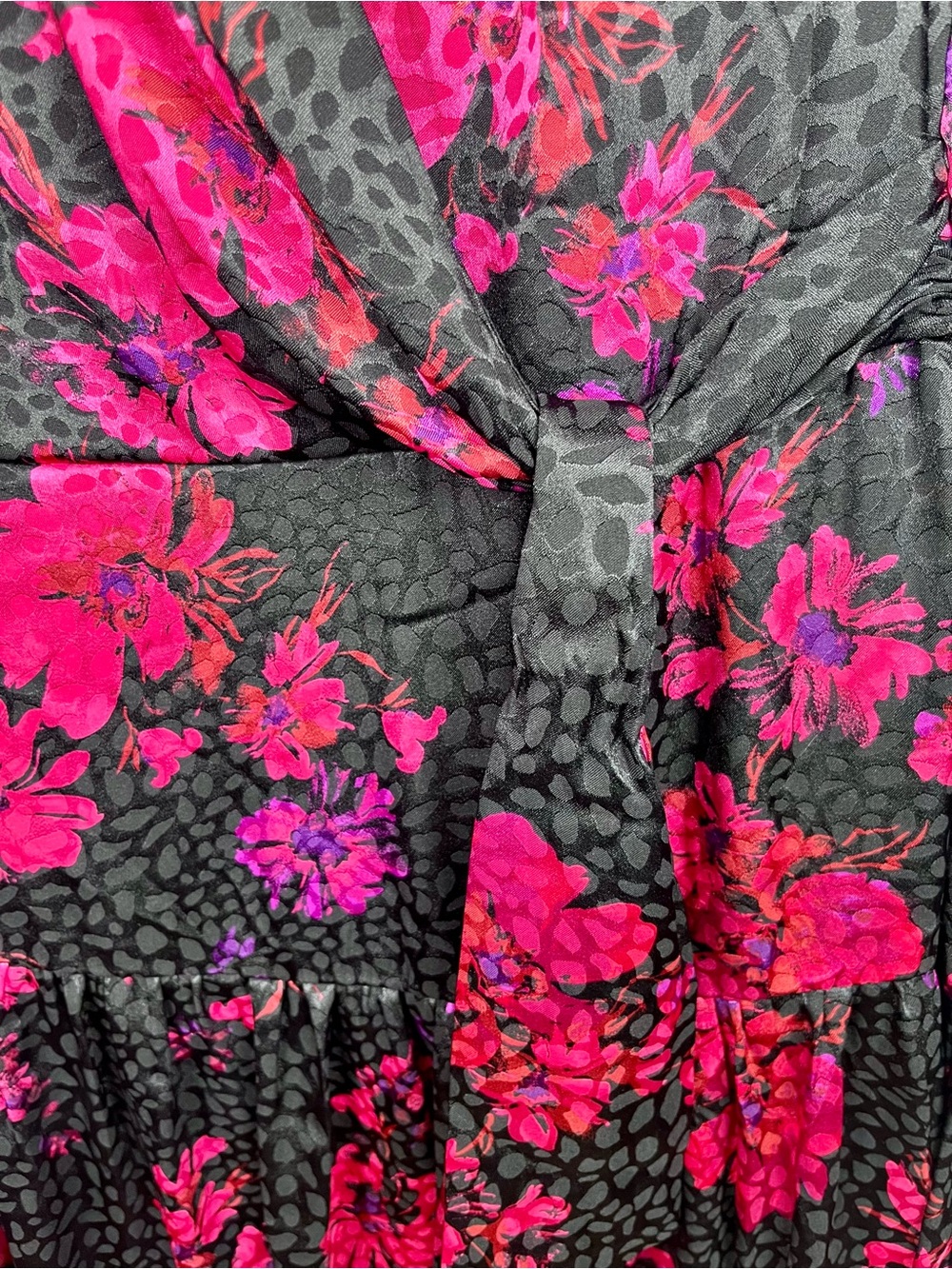 Robbie Bee Floral Faux Wrap Midi Dress Red Black Tie Waist Size 10 - Picture 4 of 14
